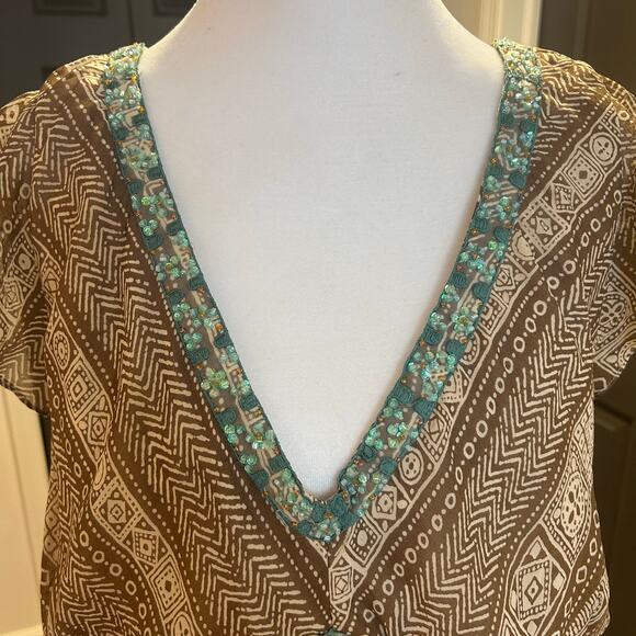 SANGRIA WOMAN Sz 18 Silk Vintage Babydoll Maxi Aqua Bead Tiered Phoebe Buffay - Picture 4 of 16